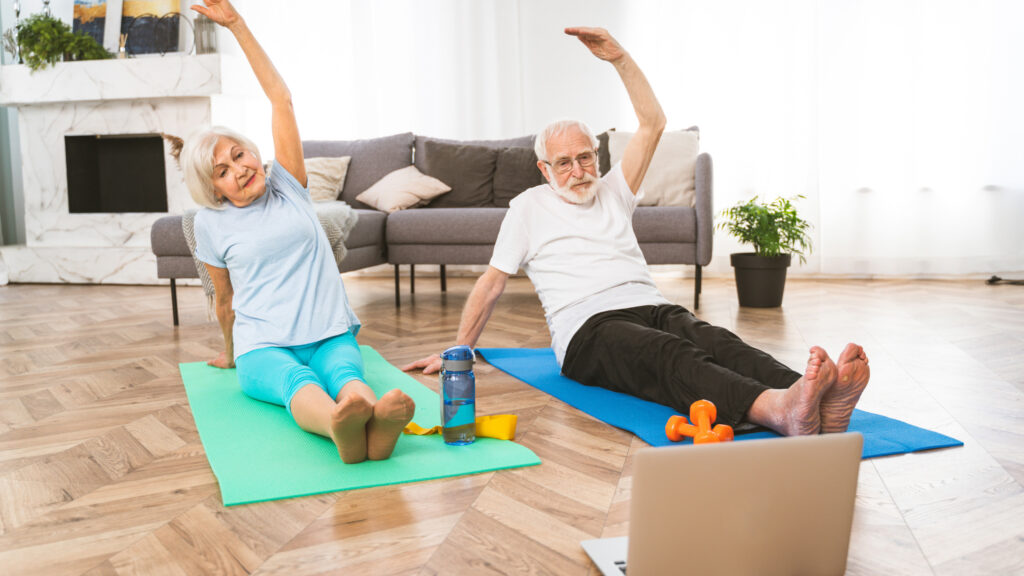 Old couple doing fitness