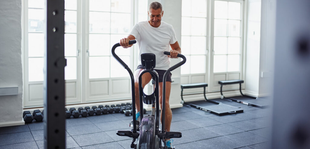 A man in a stationary bike